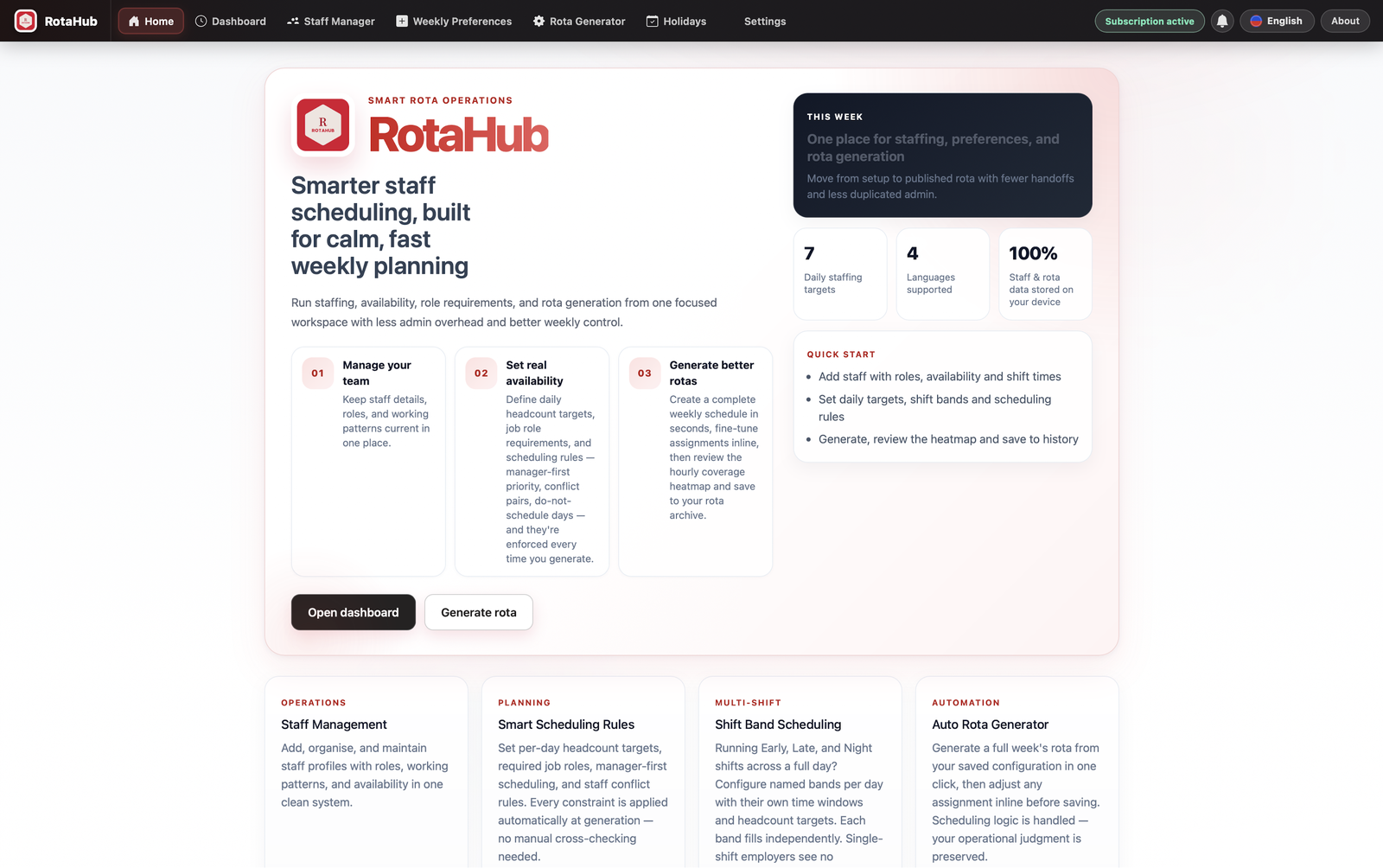 RotaHub desktop dashboard