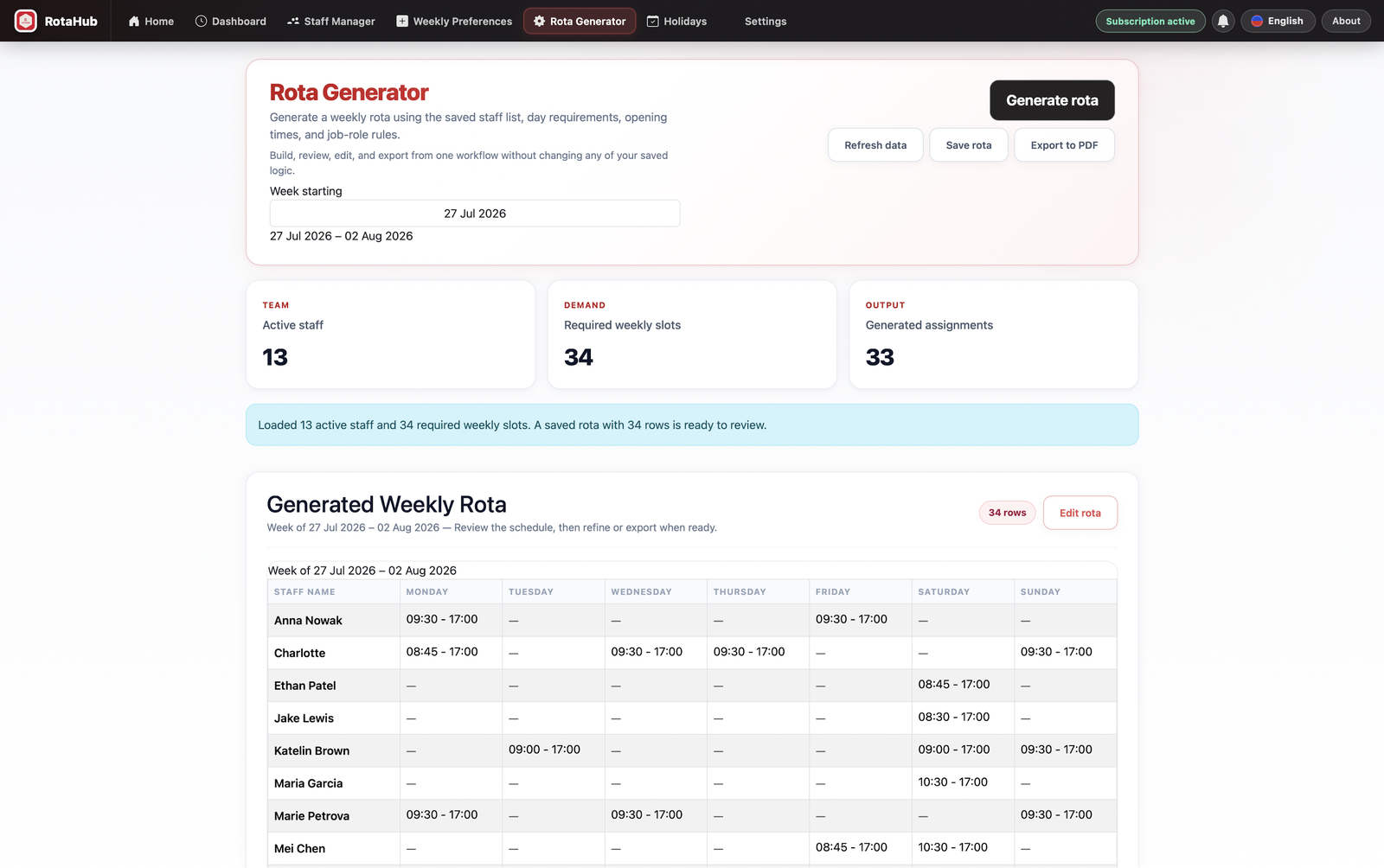 Desktop app — Rota Generator