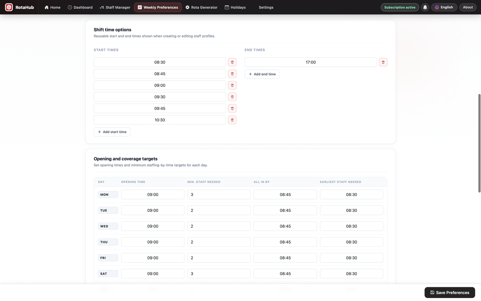 Desktop app — Weekly Preferences