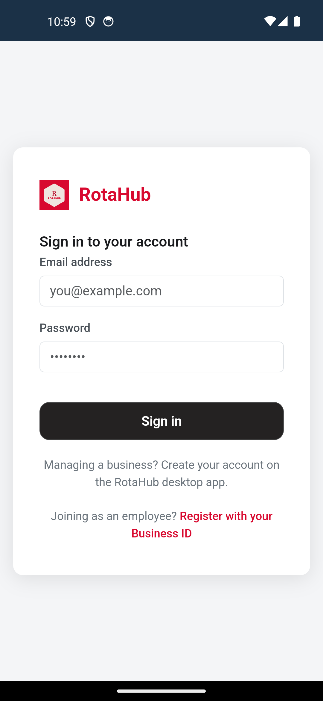 Mobile app — sign in
