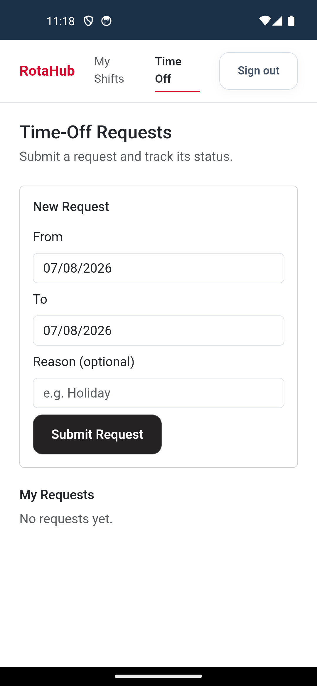 Mobile app — time off request